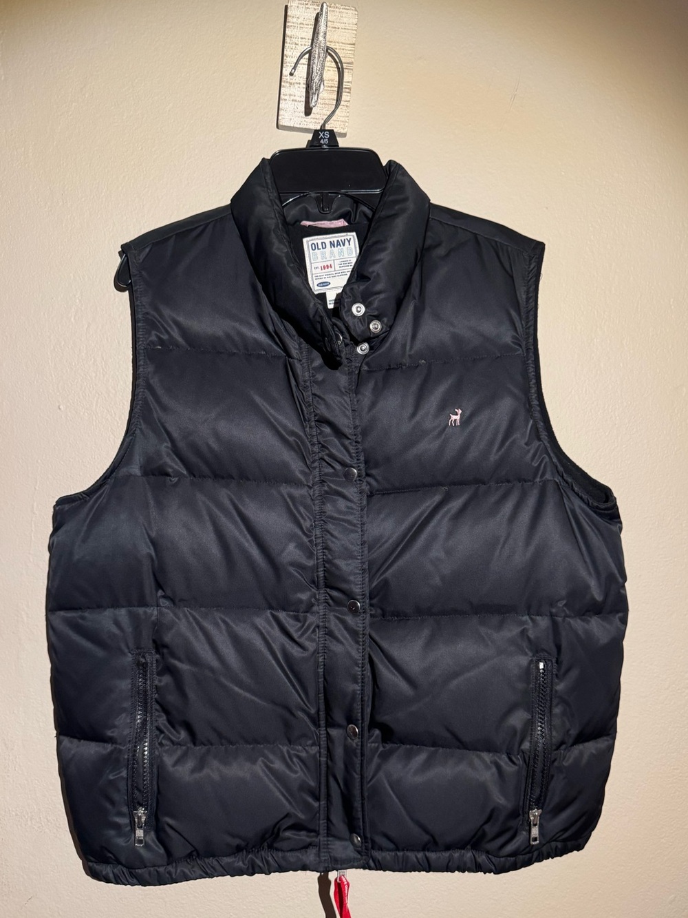 Old Navy Black Quilted Puffer Vest with Red Tag Accent